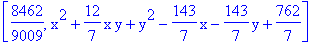[8462/9009, x^2+12/7*x*y+y^2-143/7*x-143/7*y+762/7]